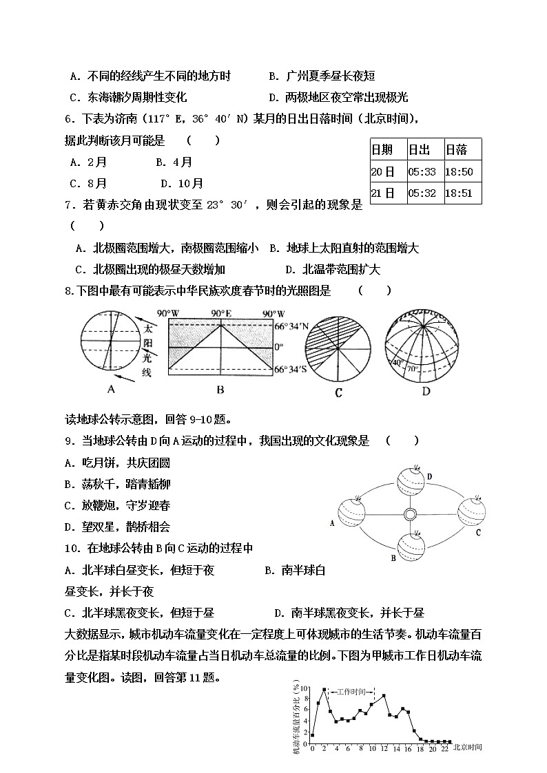 2018-2019学年天津市静海县第一中学高二9月学生学业能力调研地理试题（Word版）02