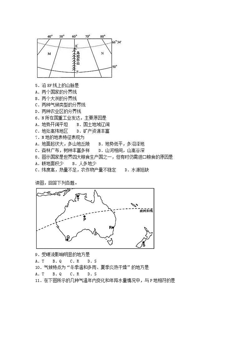 2018-2019学年四川省遂宁中学外国语实验学校高二上学期第二学段考试地理试题    解析版02