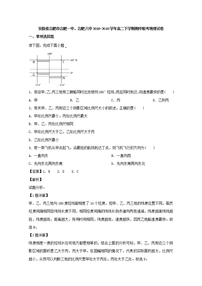 2018-2019学年安徽省合肥市合肥一中、合肥六中高二下学期期中联考试题 地理 解析版01