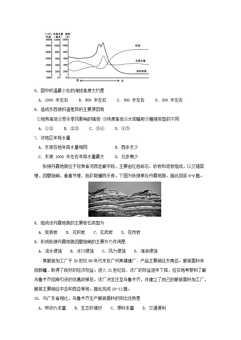 2018-2019学年内蒙古鄂尔多斯市第一中学高二12月月考地理（文）试题 Word版02