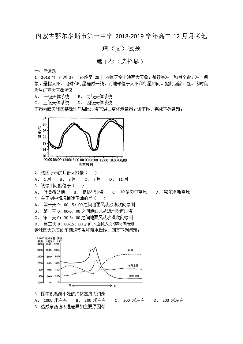 2018-2019学年内蒙古鄂尔多斯市第一中学高二12月月考地理（文）试题  解析版01