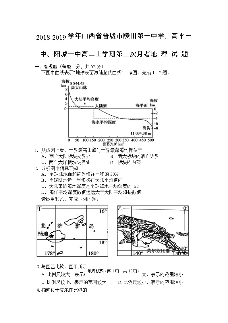 2018-2019学年山西省晋城市陵川第一中学、高平一中、阳城一中高二上学期第三次月考地理试题 Word版01