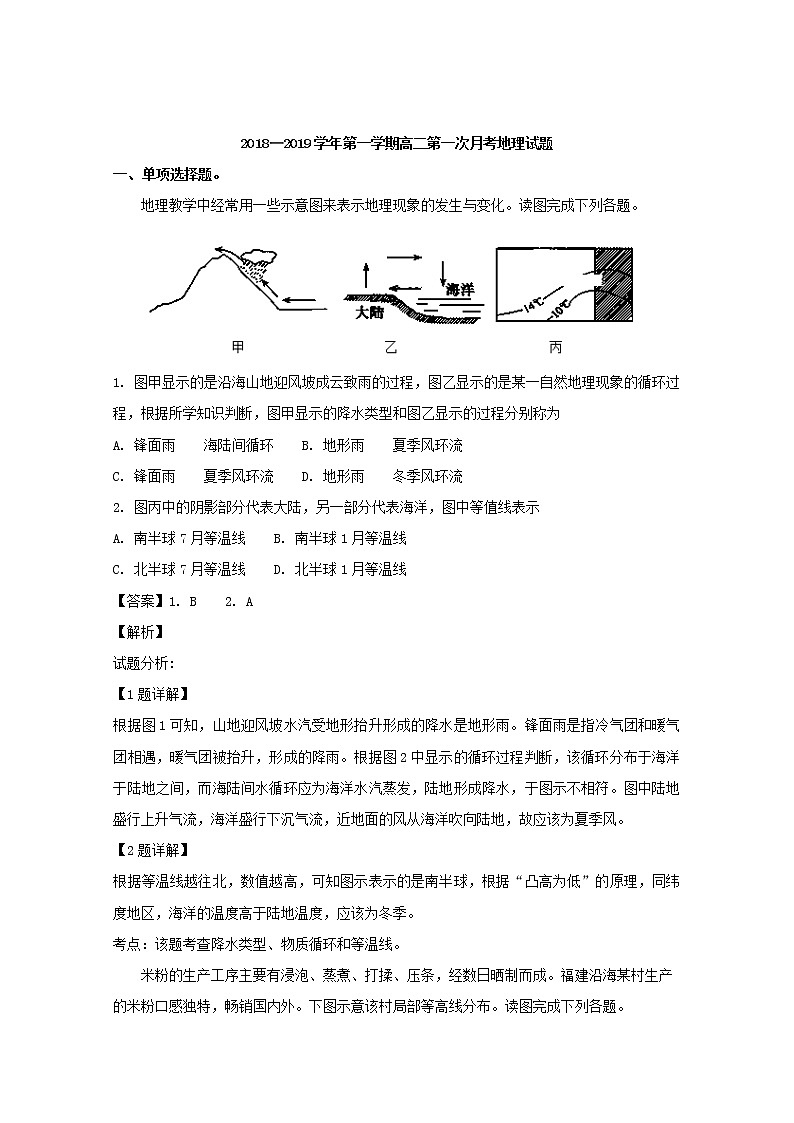 2018-2019学年山西省长治二中高二上学期第一次月考地理试题 解析版01