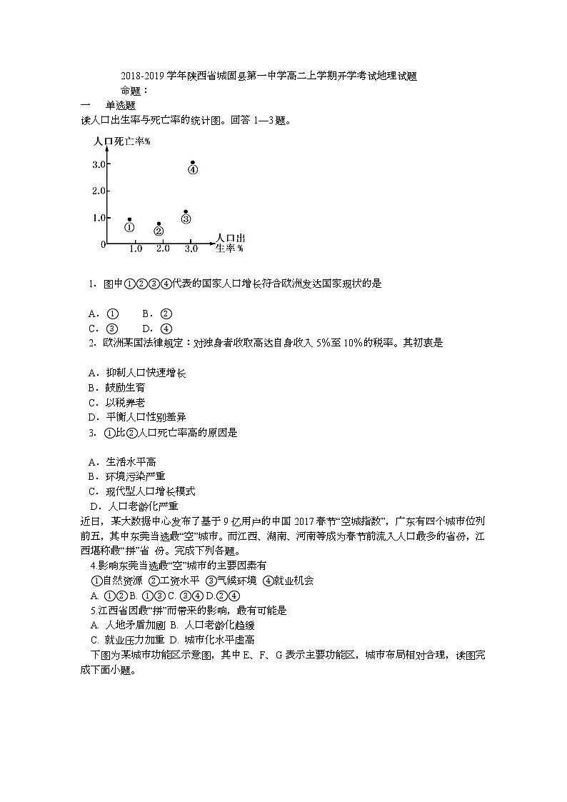 2018-2019学年陕西省城固县第一中学高二上学期开学考试地理（文）试题 Word版01