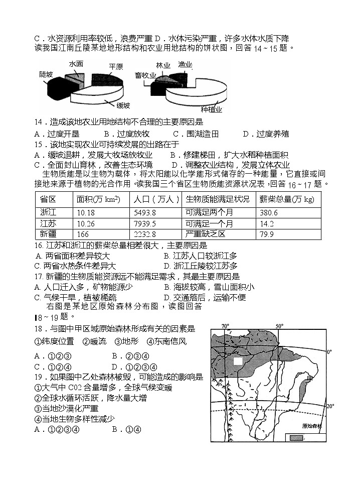 2018-2019学年四川省成都石室中学高二12月月考地理试题 word版第3页
