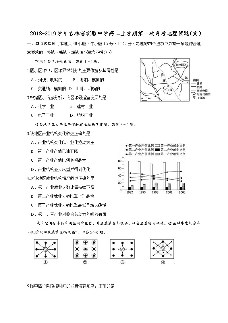 2018-2019学年吉林省实验中学高二上学期第一次月考地理试题（Word版）01
