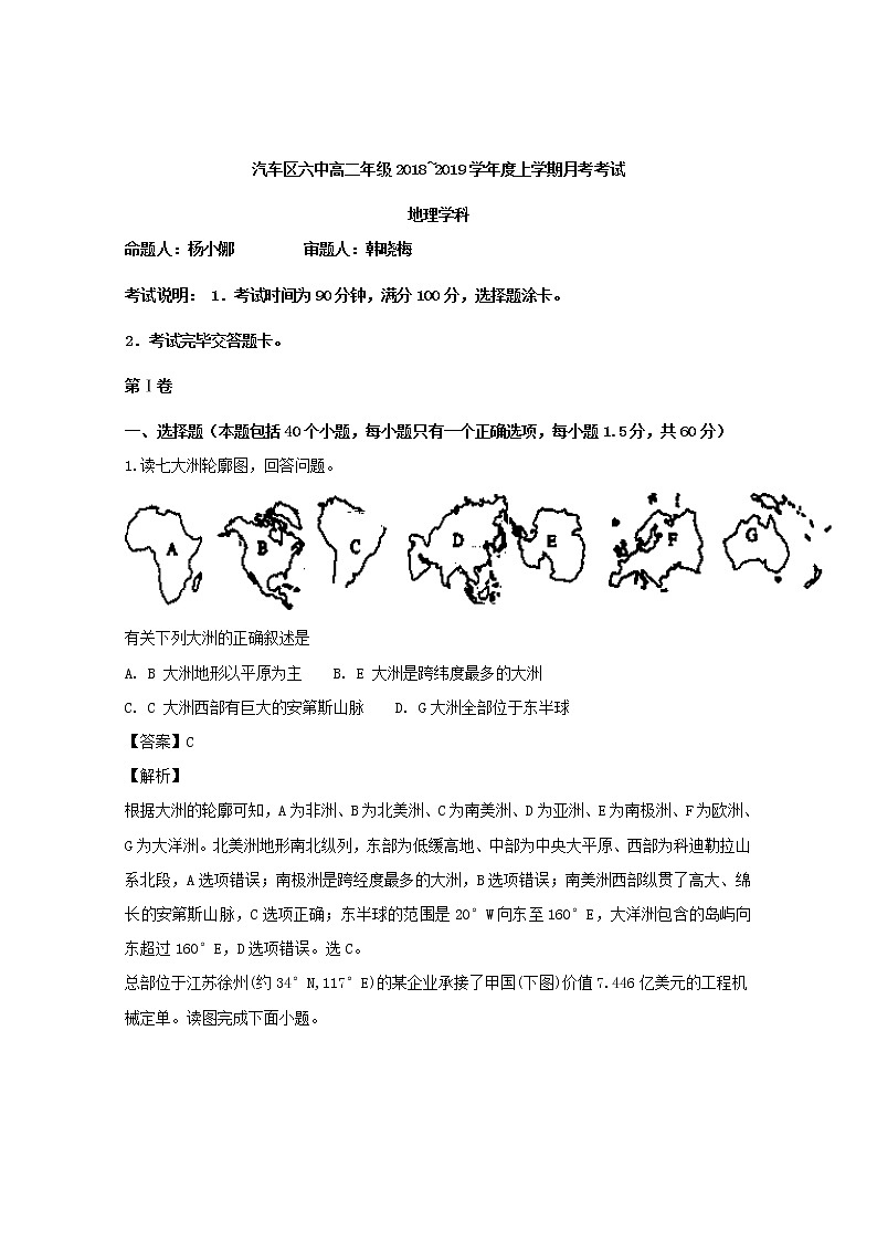 2018-2019学年吉林省长春汽车经济开发区第六中学高二上学期第一次月考地理试题 解析版01