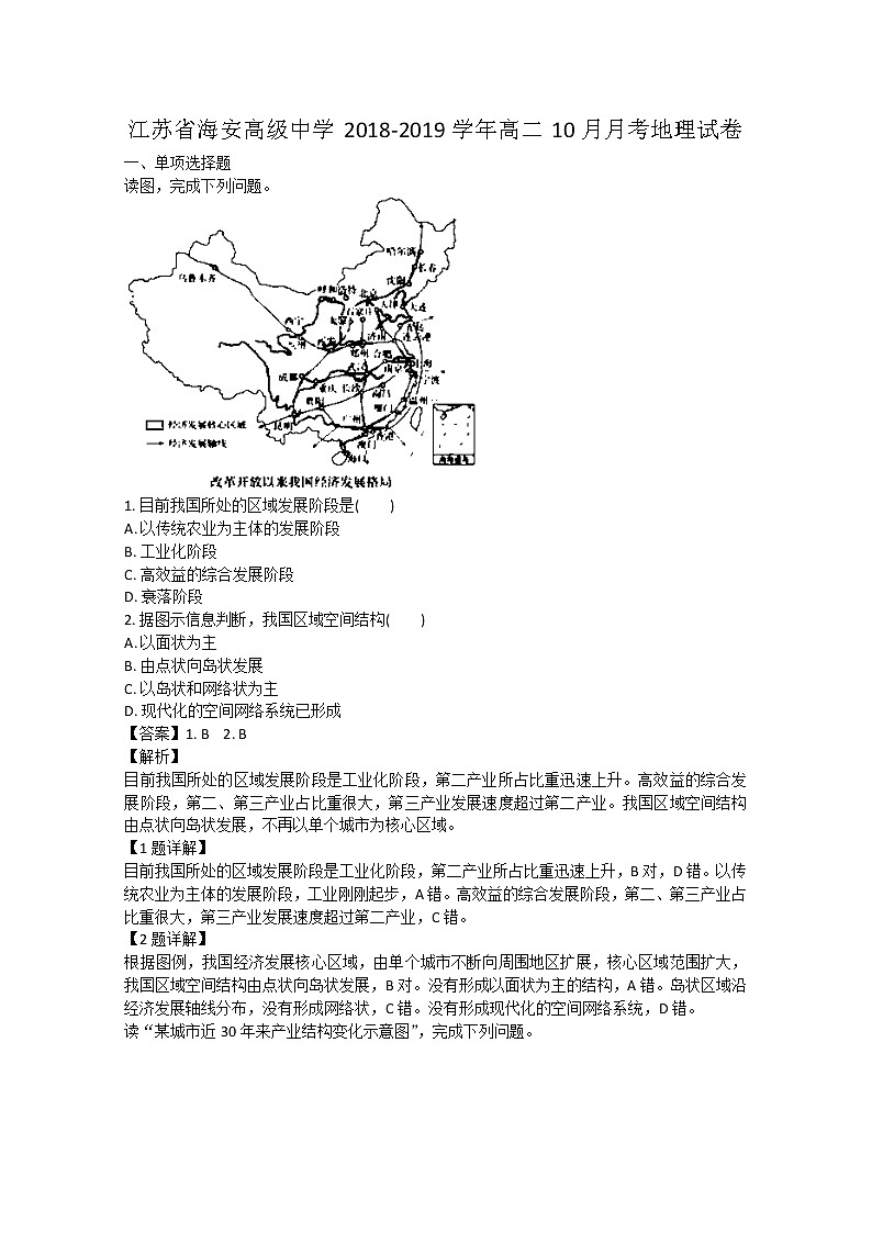 2018-2019学年江苏省海安高级中学高二10月月考地理试题  解析版01