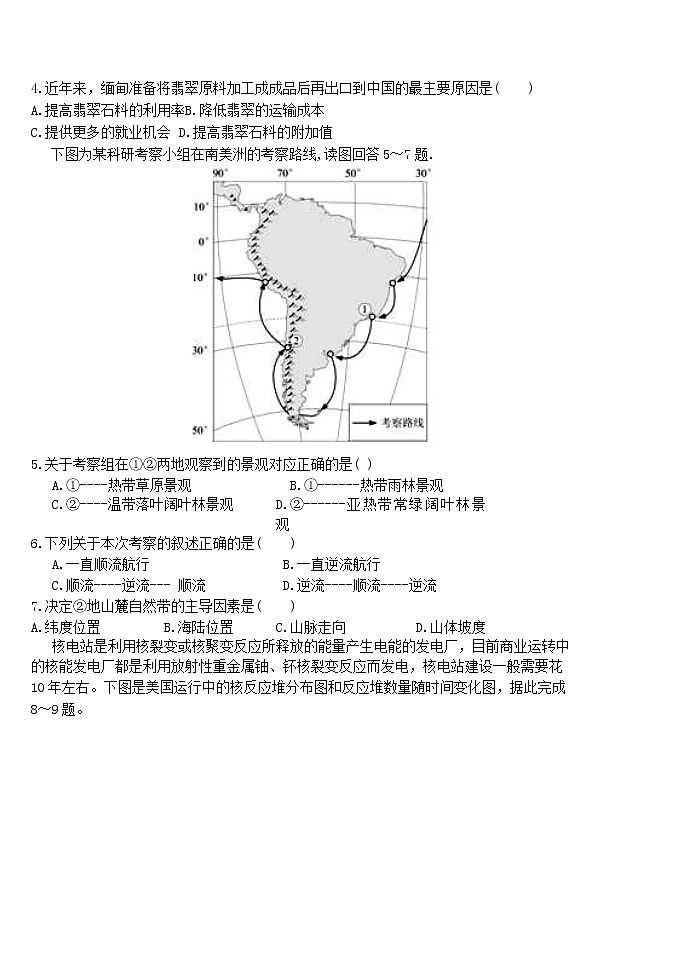 2018-2019学年江西省吉安市几所重点中学高二上学期联考地理试题（Word版）第2页