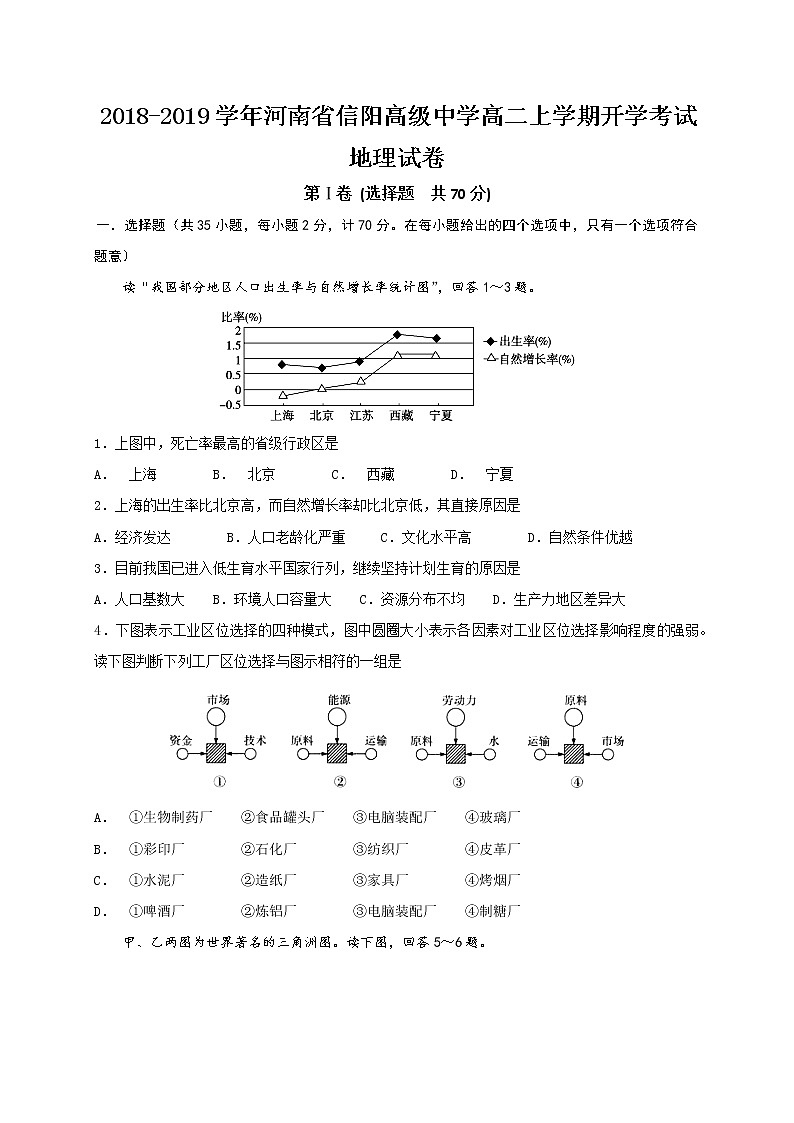2018-2019学年河南省信阳高级中学高二上学期开学考试地理试题（Word版）01