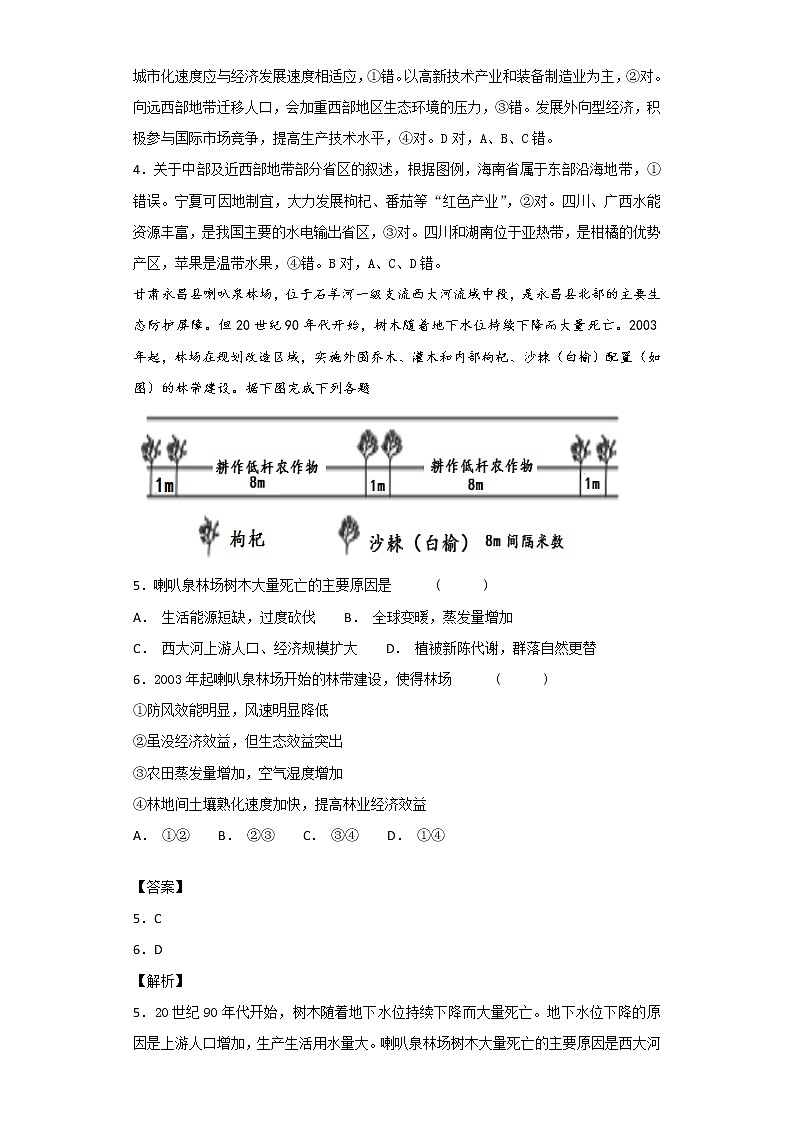 2018-2019学年黑龙江省大庆实验中学高二10月月考地理试题 解析版03