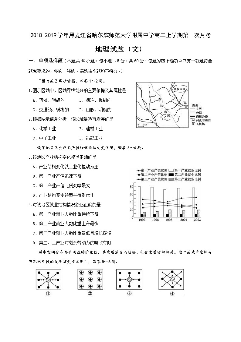 2018-2019学年黑龙江省哈尔滨师范大学附属中学高二上学期第一次月考地理试题（Word版）01