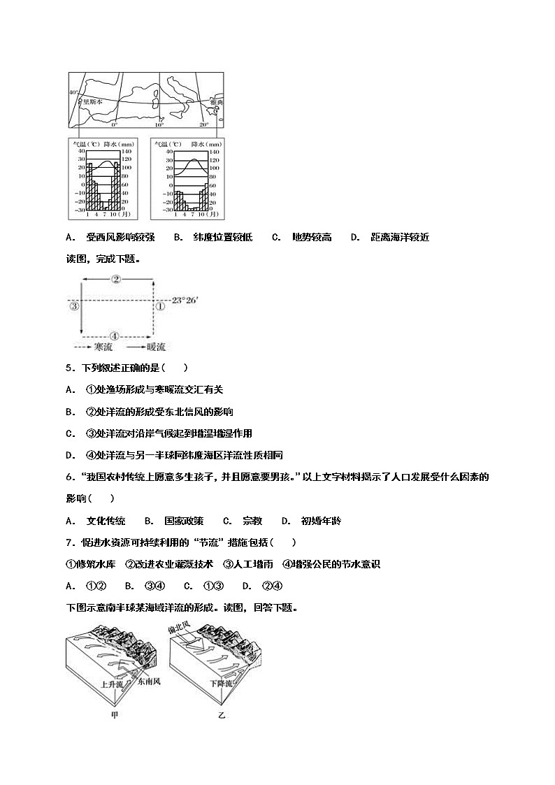 2018-2019学年黑龙江省双鸭山市第一中学高二上学期开学考试地理试题（Word版）02