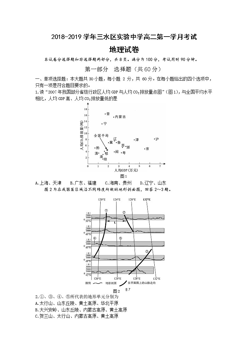 2018-2019学年广东省佛山市三水区实验中学高二上学期第一次月考地理试题 Word版01