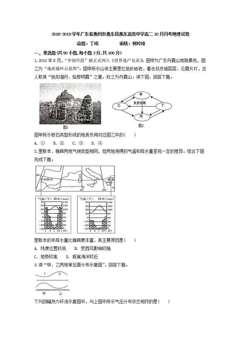 2018-2019学年广东省惠州市惠东县惠东高级中学高二10月月考地理试题 Word版01