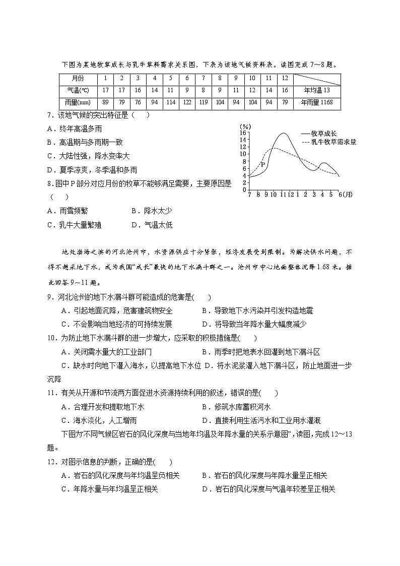 2018-2019学年广东省珠海市第一中学高二上学期开学考试地理试题（Word版）02