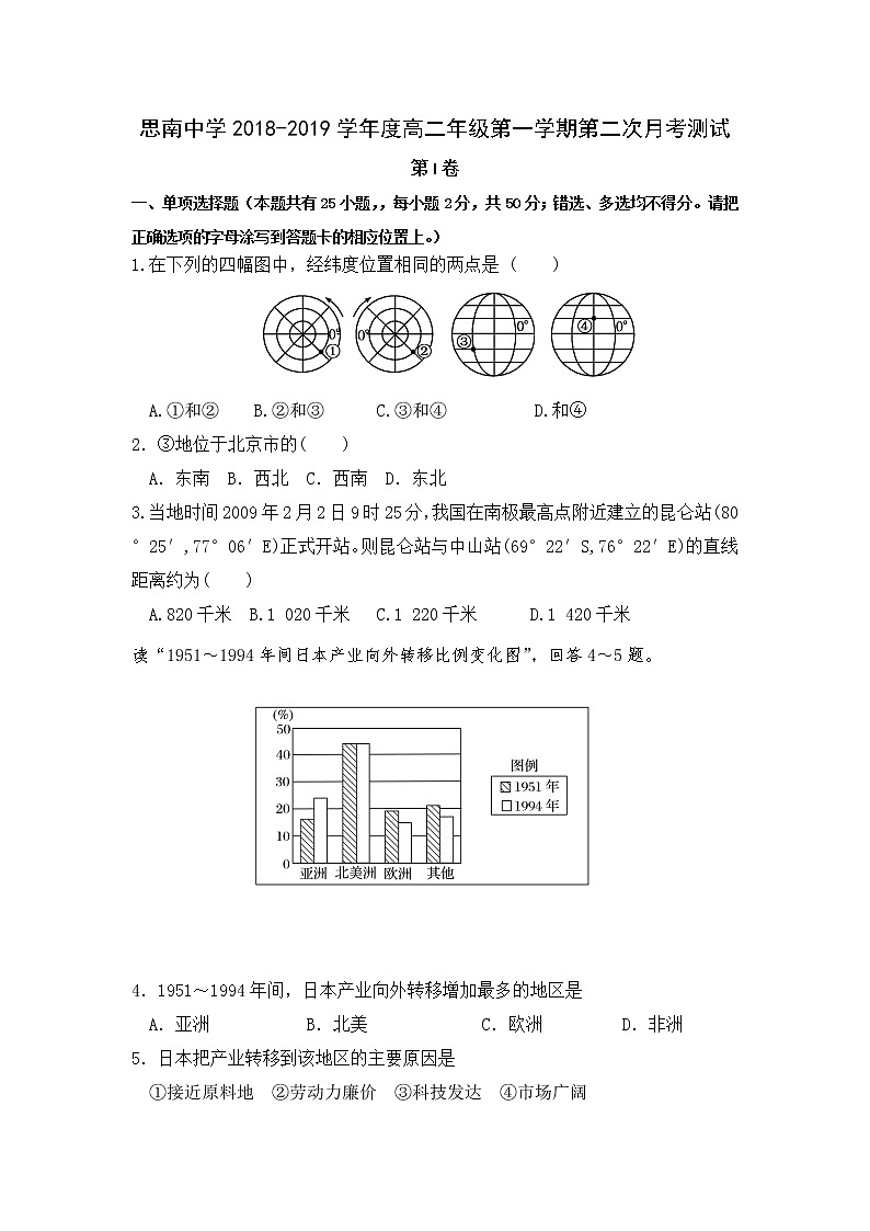2018-2019学年贵州省思南中学高二上学期第二次月考地理试题 Word版01