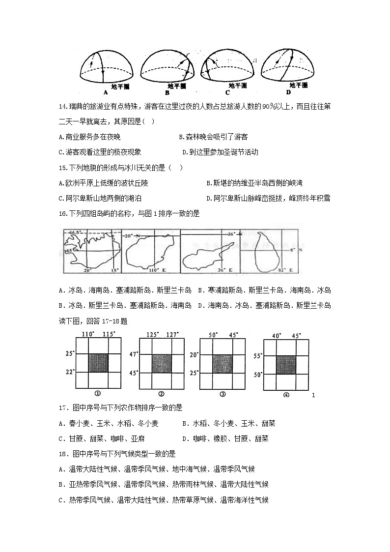 2018-2019学年河北省鸡泽县第一中学高二上学期第一次月考地理试题 Word版03