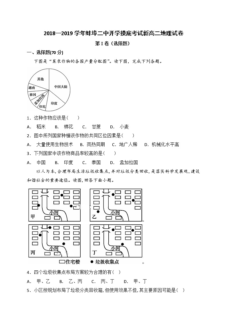 2018-2019学年安徽省蚌埠市第二中学高二上学期开学考试地理试题（Word版）01