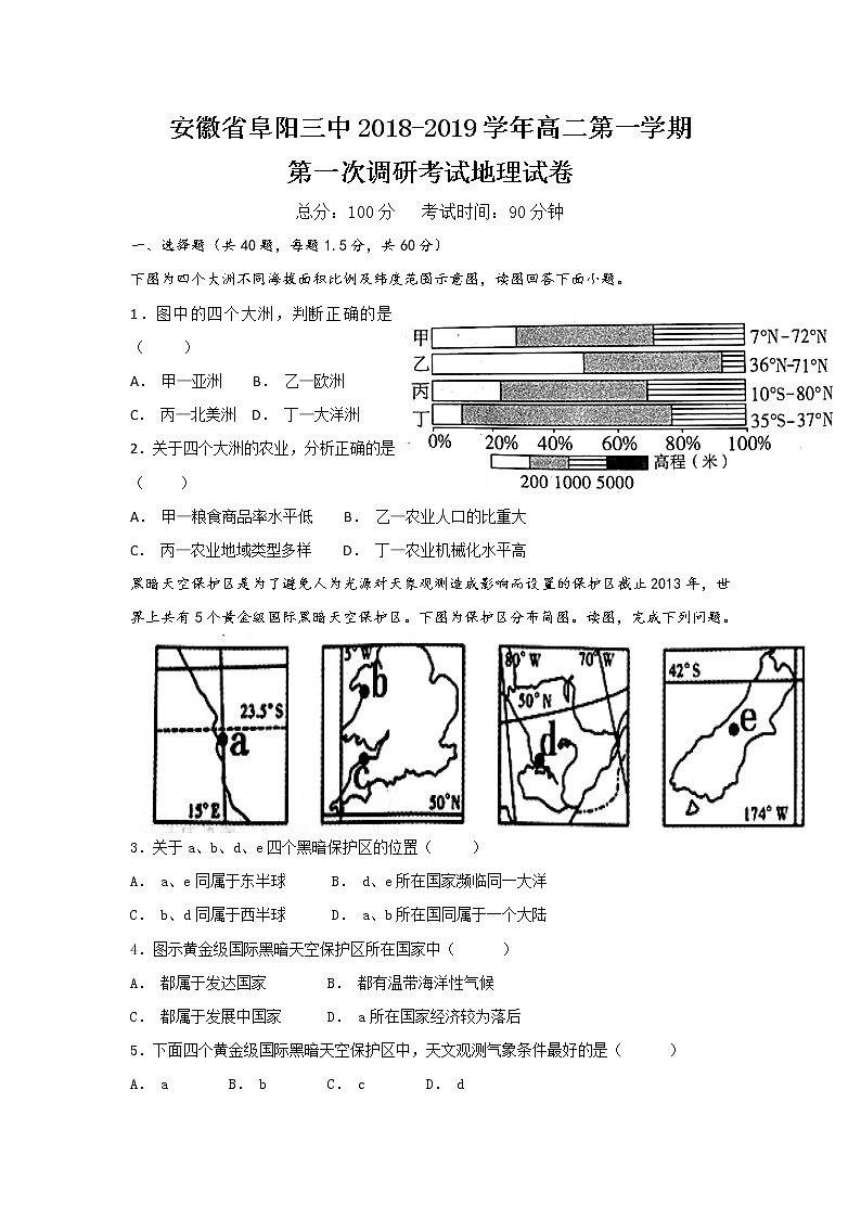2018-2019学年安徽省阜阳三中高二上学期第一次调研考试地理试题 Word版01