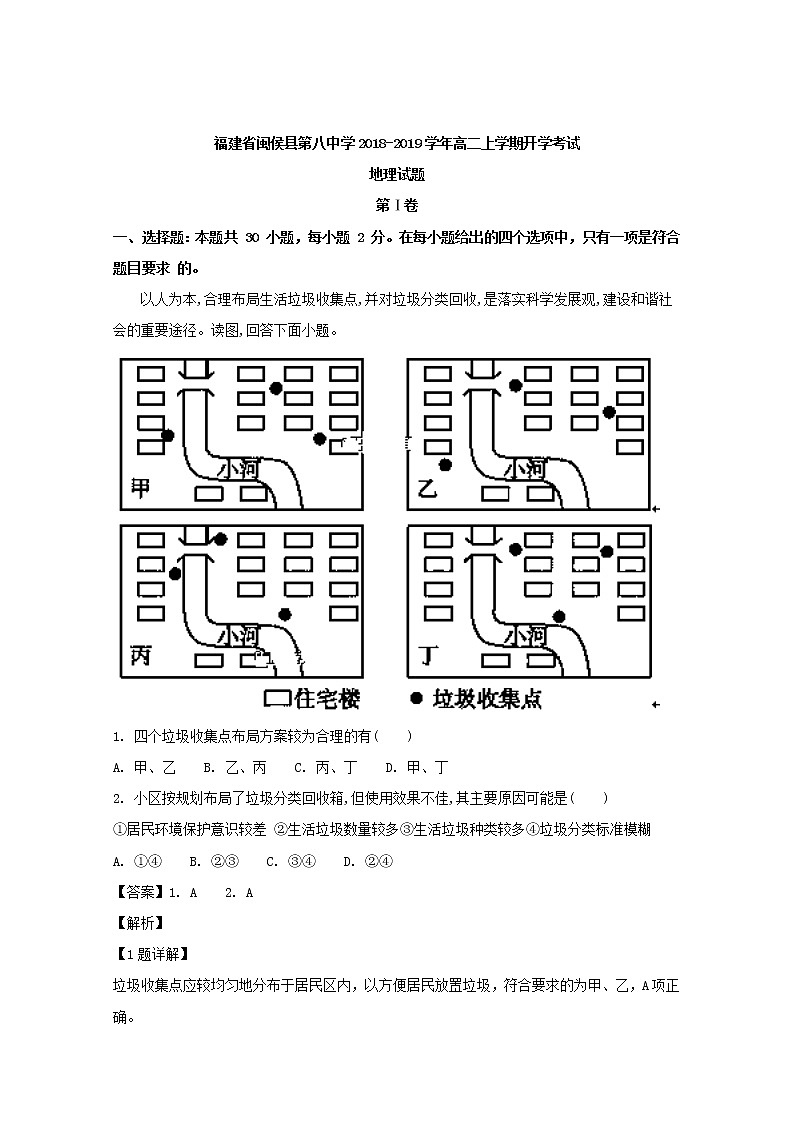 2018-2019学年福建省闽侯县第八中学高二上学期开学考试地理试题 解析版01