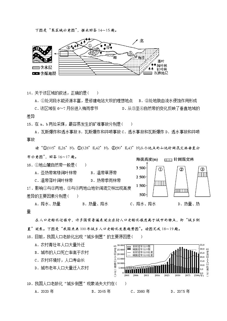 2018-2019学年福建省厦门外国语学校高二上学期暑假返校考试地理试题（Word版）03