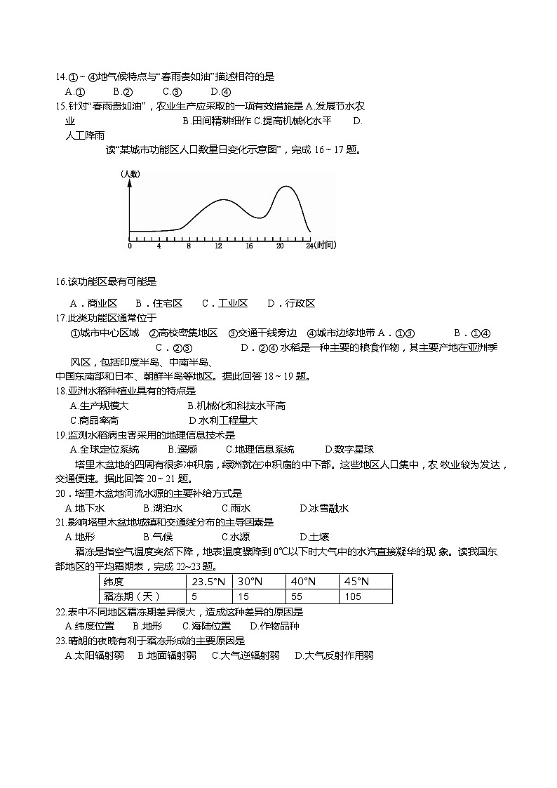 2018-2019学年甘肃省兰州第一中学高二12月月考地理试题（Word版）03