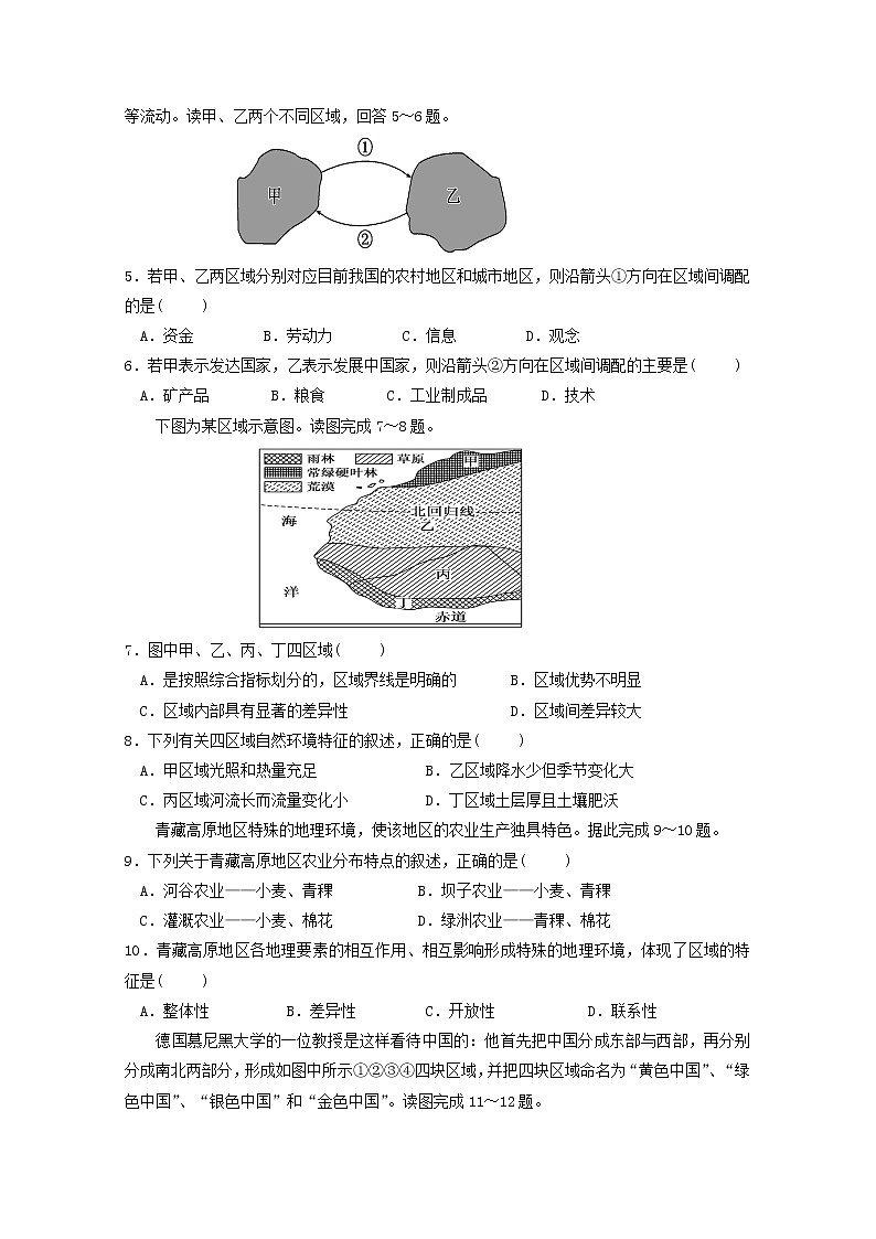 2019-2020学年山东省微山县第二中学高二上学期第二学段质量检测地理试题 Word版02