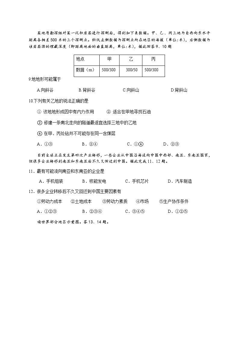 2019-2020学年浙江省丽水四校高二10月份（联考）阶段检测地理试题 Word版03