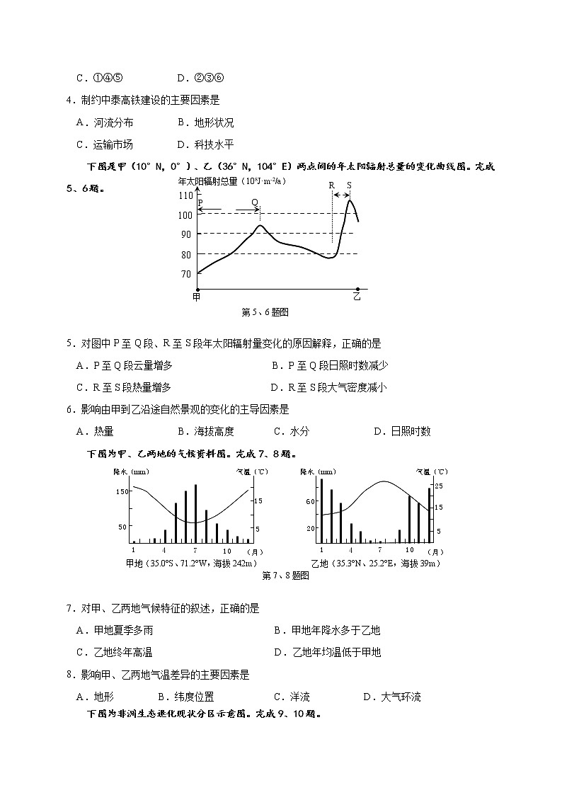 2019-2020学年浙江省温州十五校联合体高二上学期期中联考试题 地理 Word版02