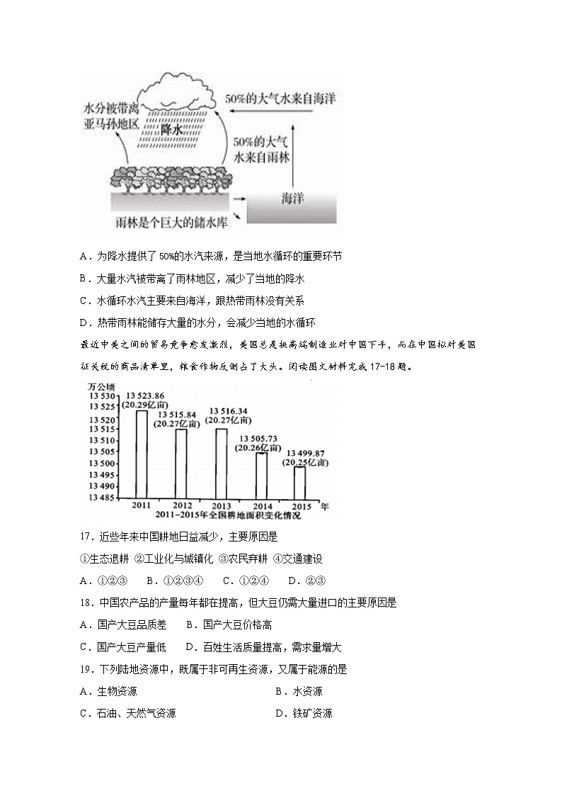 2019-2020学年吉林省延边第二中学高二上学期期中考地理（理）试题 Word版03