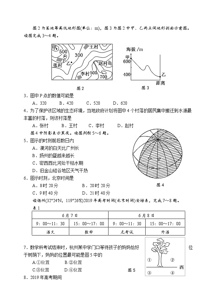 2019-2020学年江苏省扬州中学高二上学期12月月考试题 地理（选修） Word版02