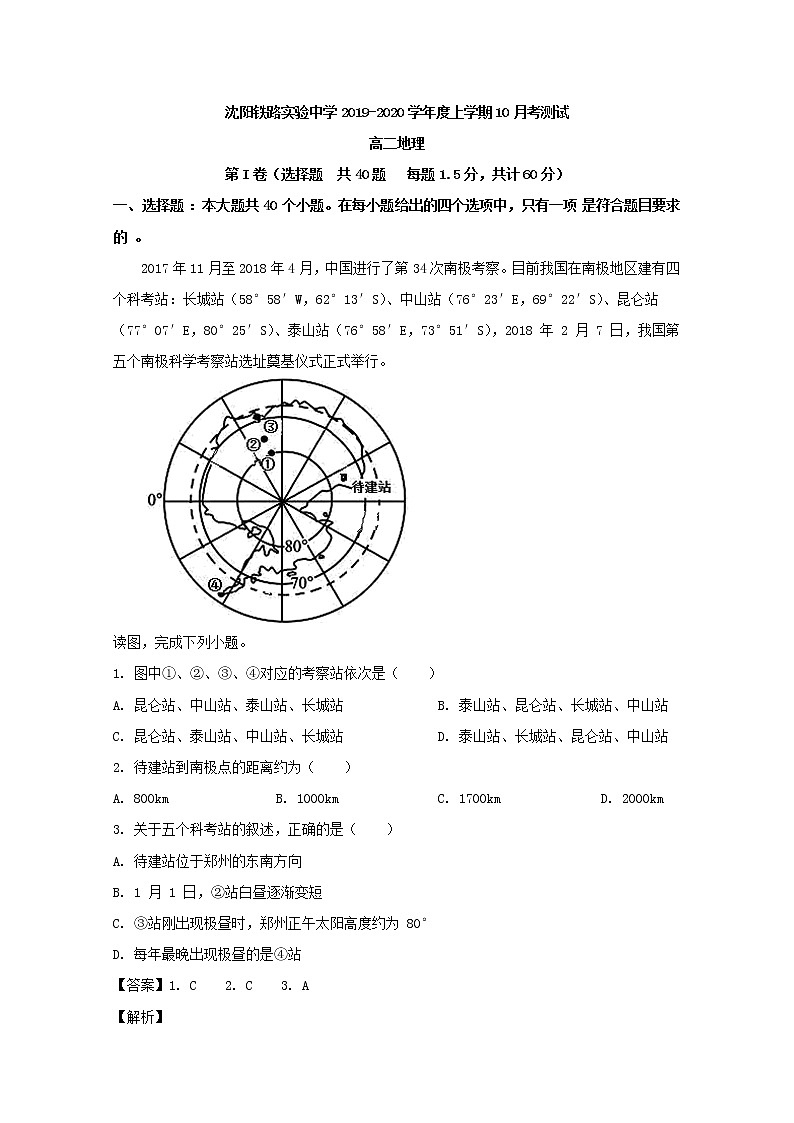 2019-2020学年辽宁省沈阳铁路实验中学高二10月月考地理试题 解析版01