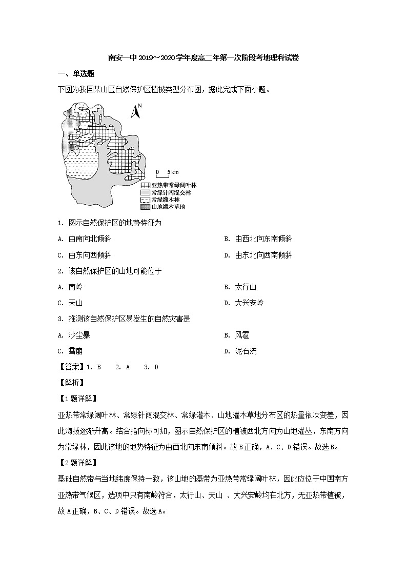 2019-2020学年福建省南安第一中学高二上学期第一次阶段考试地理试题 解析版01