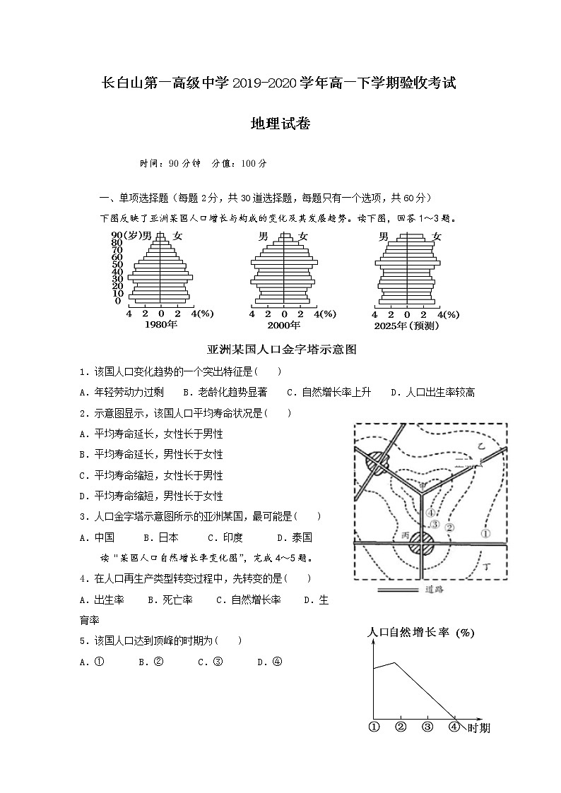 吉林省延边市长白山第一高级中学2019-2020学年高一下学期验收考试地理试题01