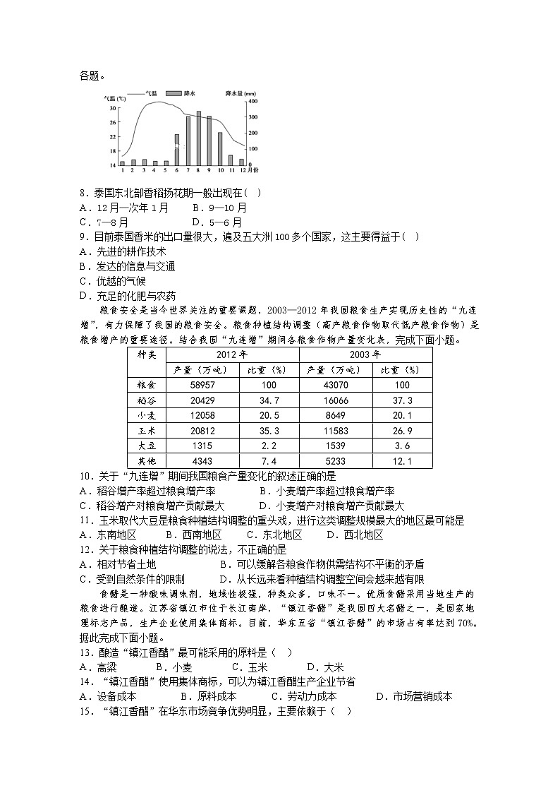 江西省萍乡市莲花中学2019-2020高一下学期3月特色班月考地理试题02