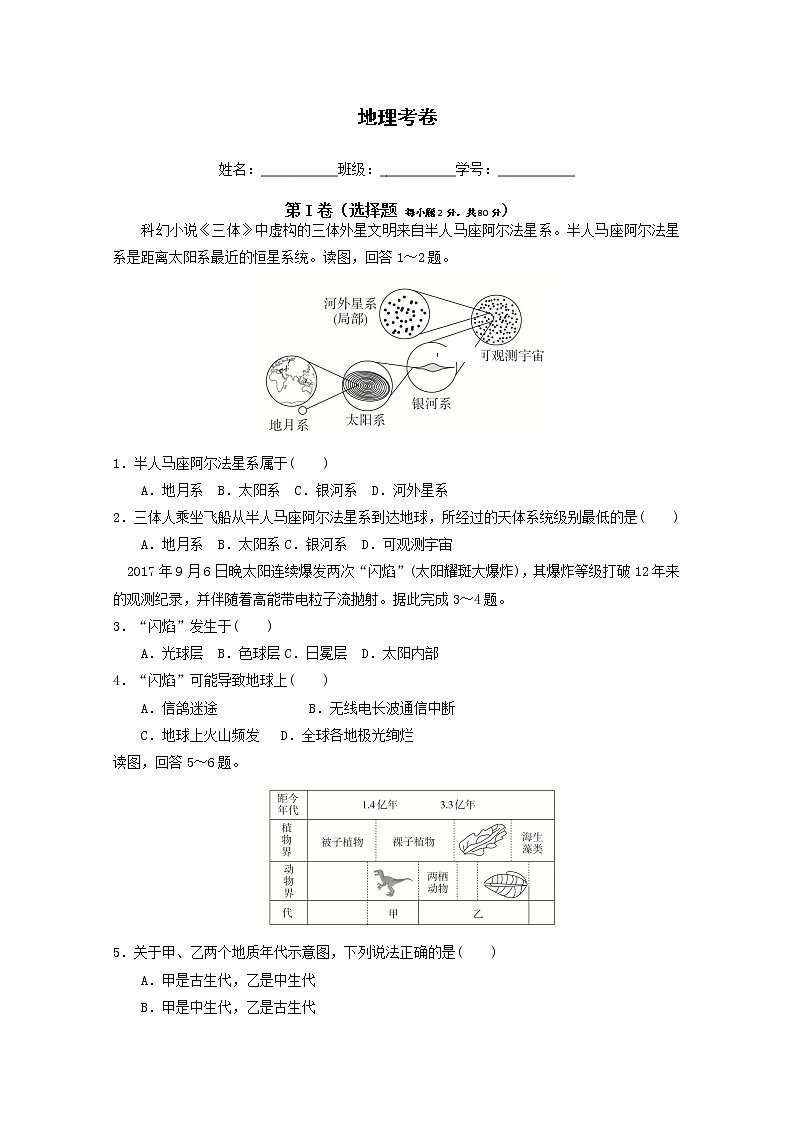 辽宁省朝阳市凌源中学2019-2020学年高一4月份月考地理试题01