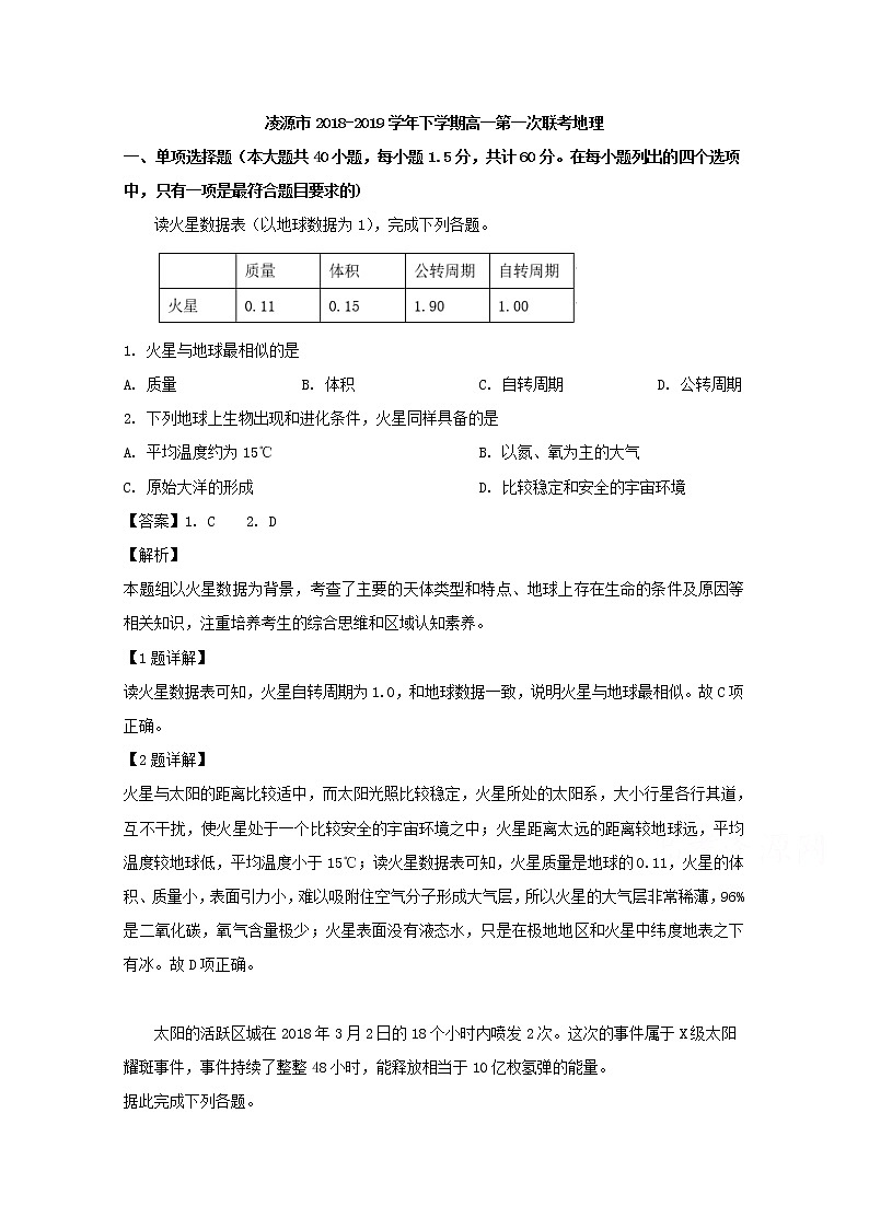 辽宁省凌源市2018-2019学年高一下学期第一次联考地理试题01