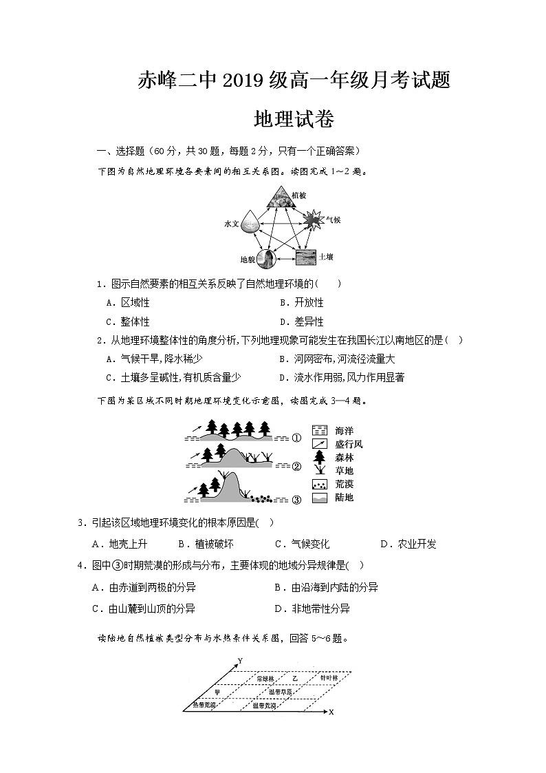 内蒙古赤峰二中2019-2020学年高一下学期第一次月考地理试题01
