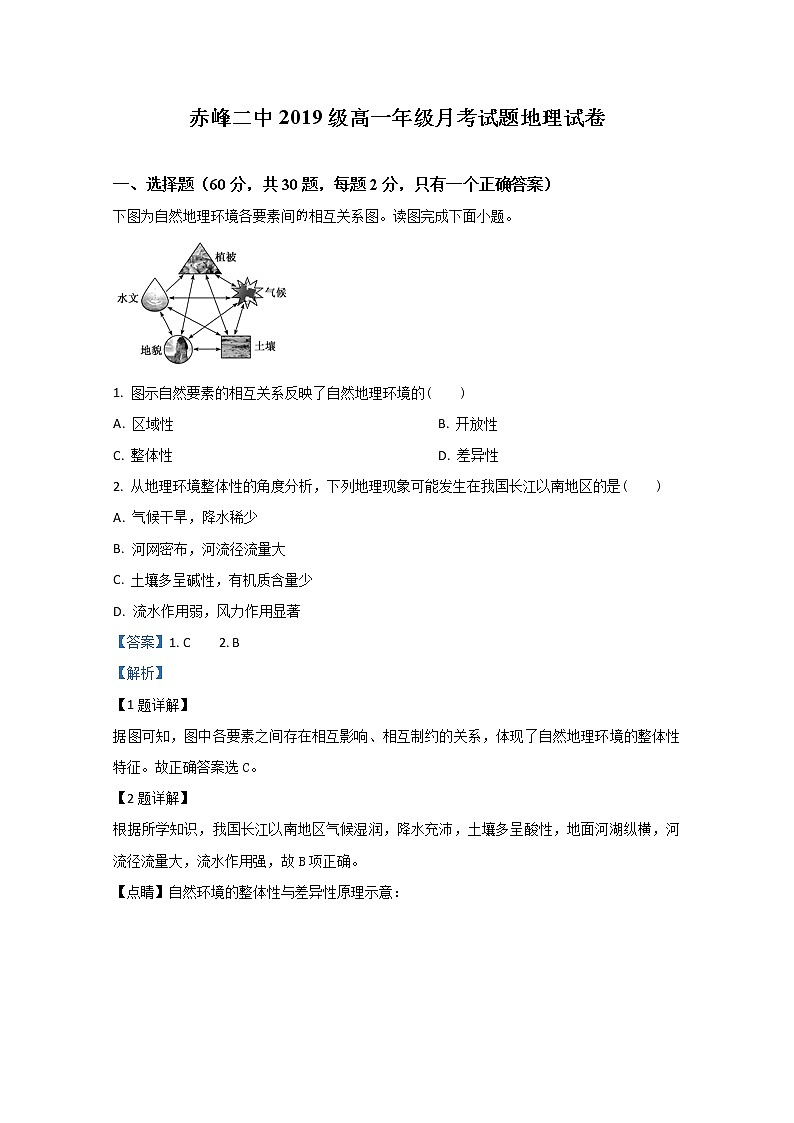 内蒙古赤峰二中2019-2020学年高一下学期第一次月考地理试题01