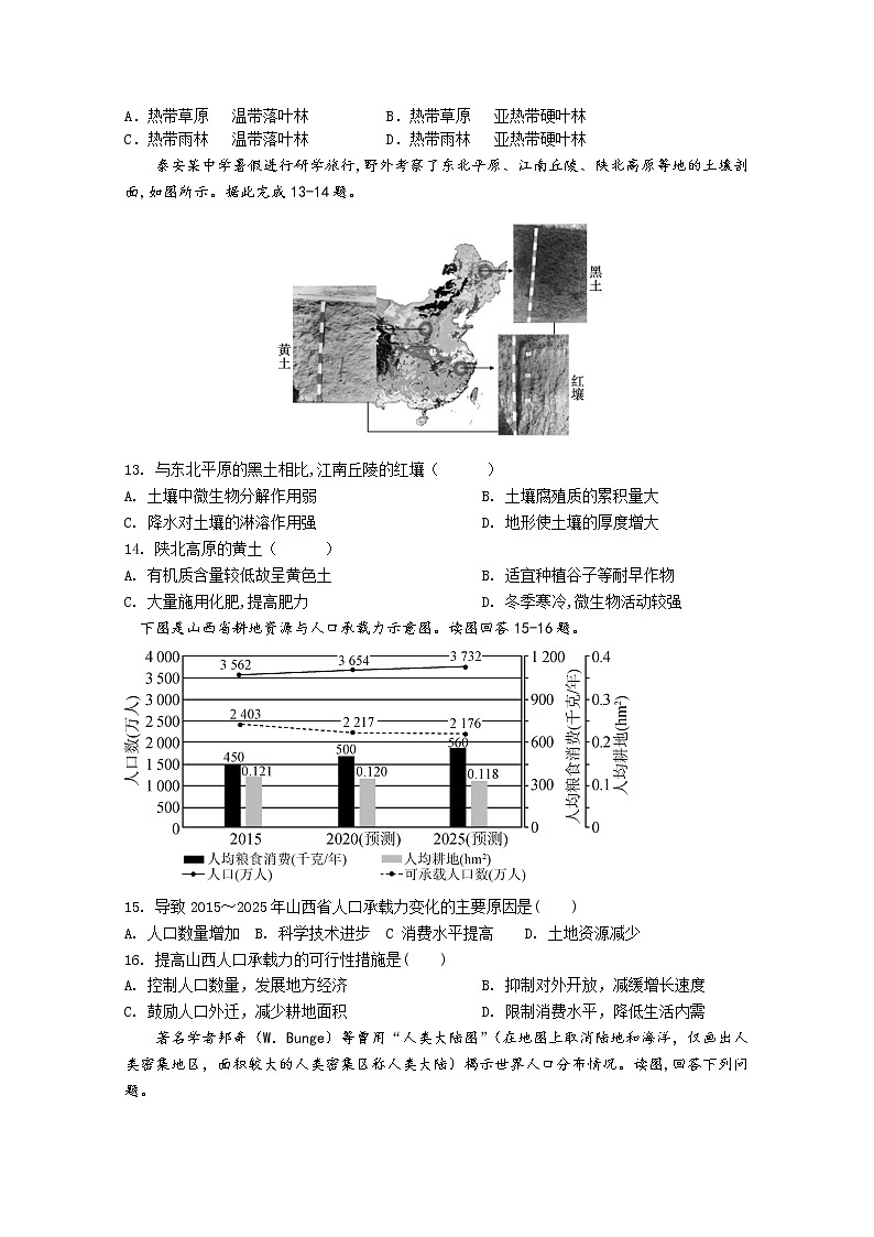 山东省泰安市新泰市第二中学2019-2020学年高一诊断性检测（二）地理试卷03