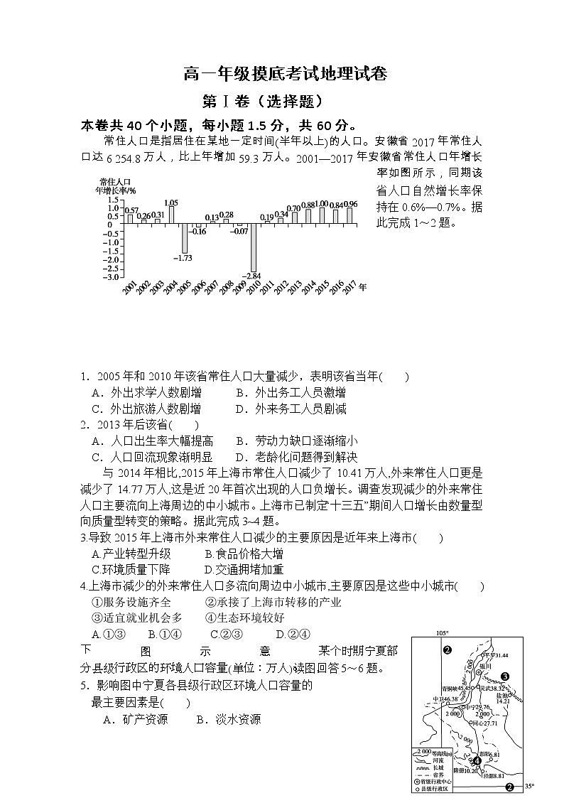 山东省滕州市第一中学2019-2020学年高一5月摸底考试地理试题01