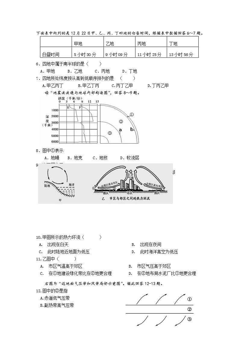 山西省朔州市怀仁市第一中学2019—2020高一下学期第一次月考地理试卷02