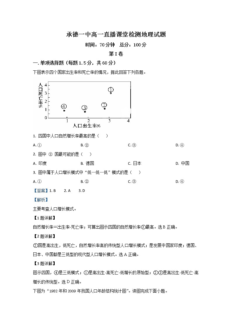 河北省承德市第一中学2019-2020学年高一3月疫情期间直播课堂检测地理试题01