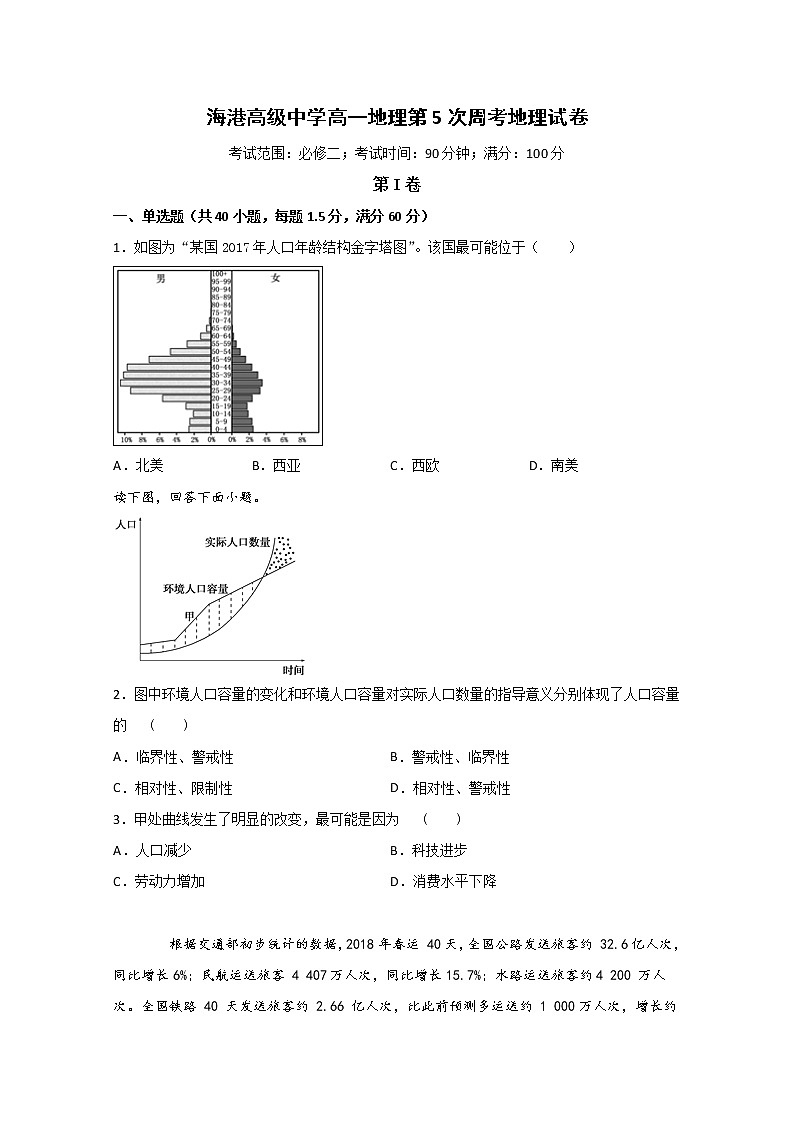 河北省唐山市海港高级中学2019-2020学年高一下学期第五次校考地理试题01