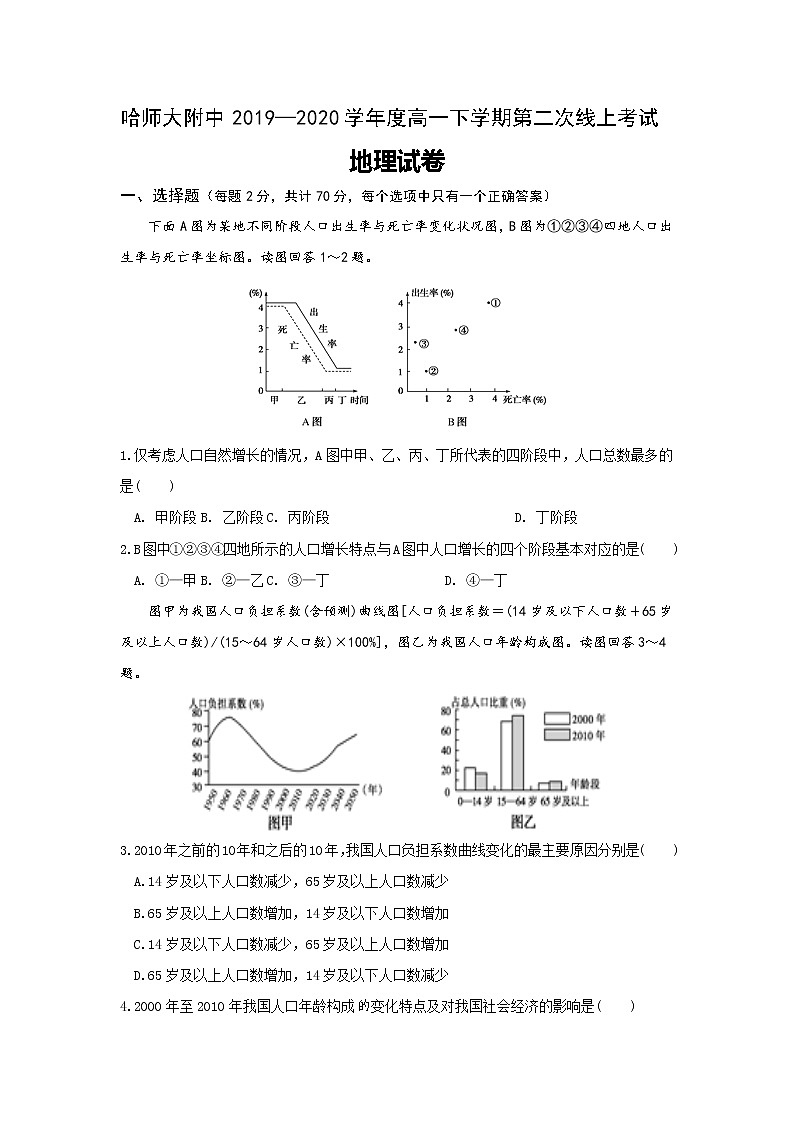 黑龙江省哈尔滨师范大学附属中学2019-2020学年高一下学期第二次（线上）考试地理试题01