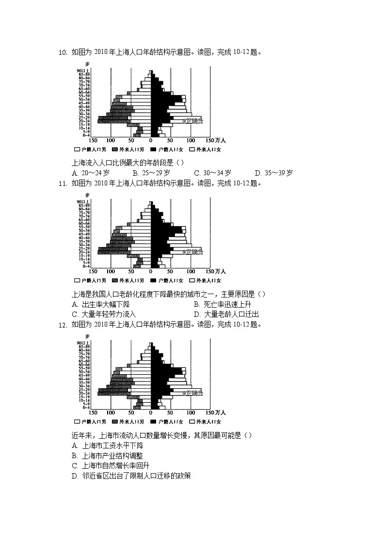 安徽省安庆市桐城市2019-2020学年高一地理试卷03