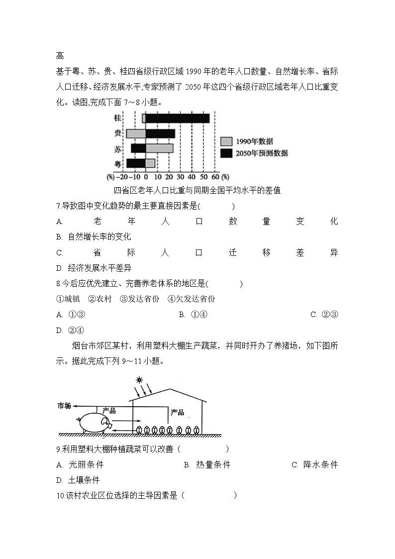 安徽省定远县育才学校2019-2020学年高一下学期4月月考地理试题03