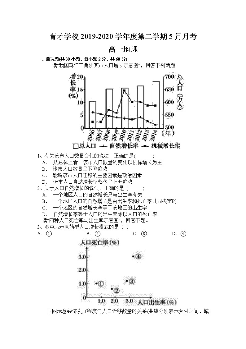 安徽省定远育才学校2019-2020学年高一下学期5月月考地理试题第1页