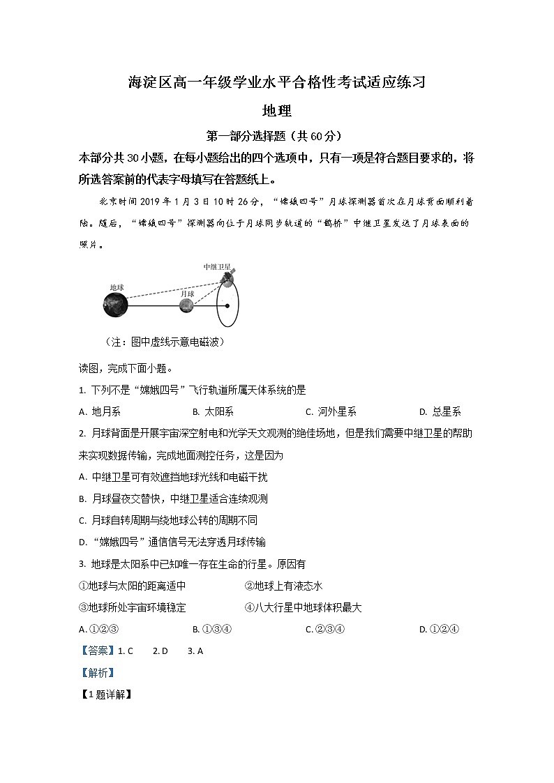 北京市海淀区2018-2019学年高一下学期合格考适应性练习地理试题01